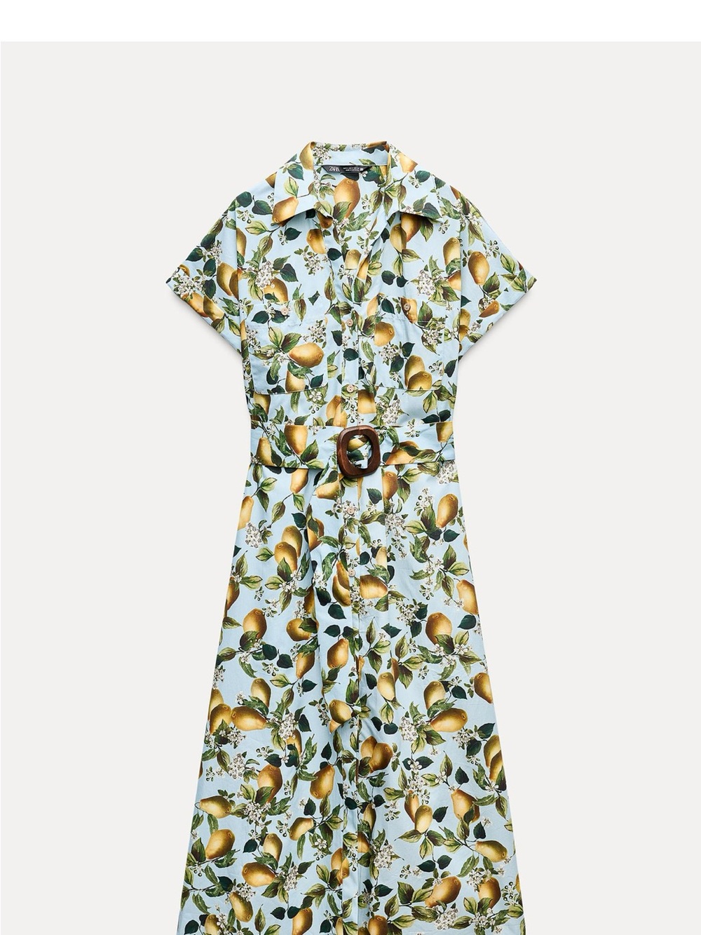 Zara Light Blue Lemon-Print Midi Shirt Dress